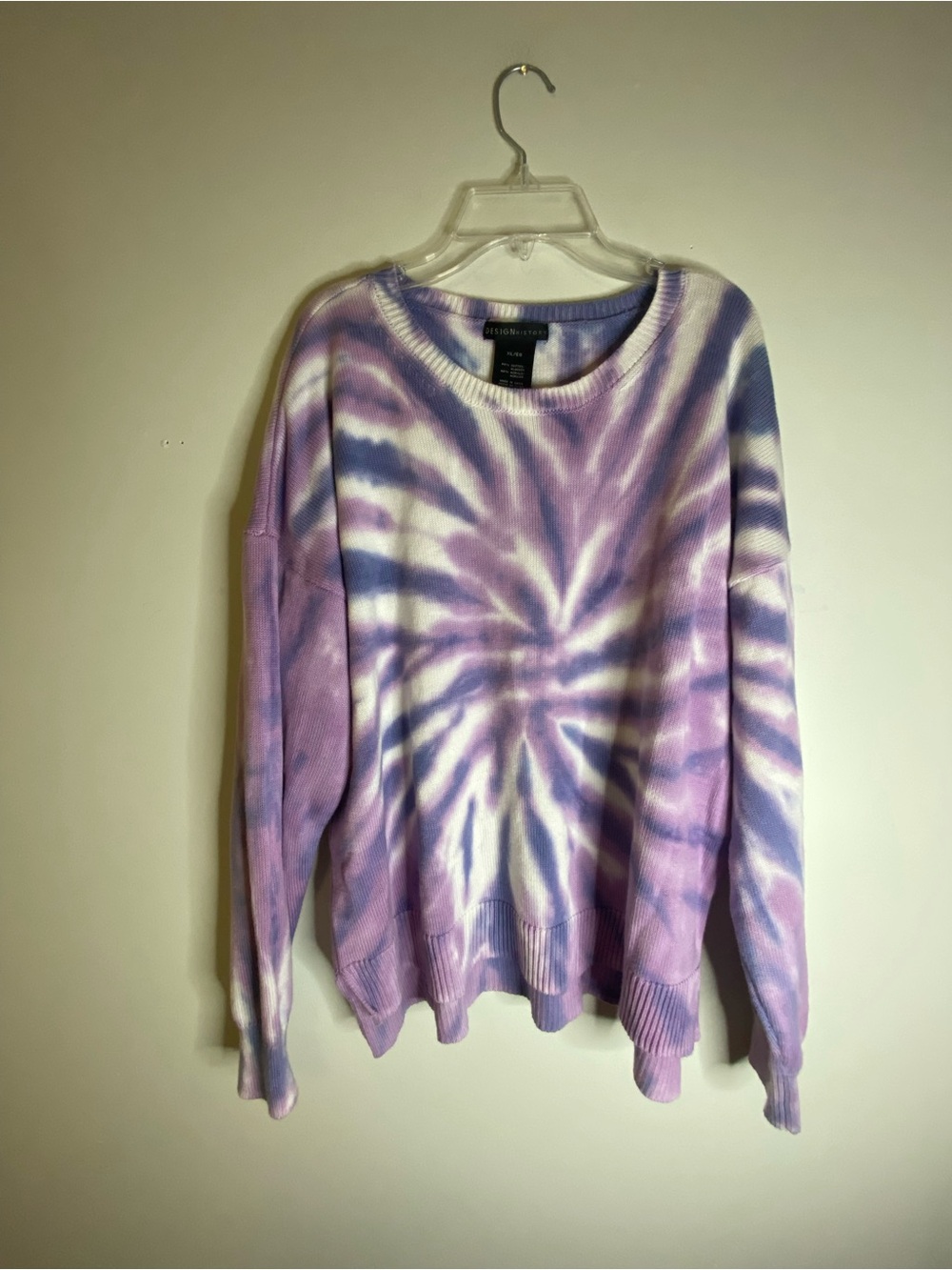 Design History Lavender & White Tie-Dye Crewneck Sweater